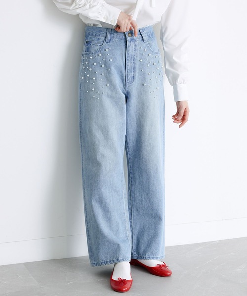 somari imagination（ソマリ イマジネーション）の「『フェイクパール付きストレートデニム』（デニムパンツ・レディース・ブルー/ネイビー・S～Ｍ/L～LL/3L）」の5枚目の写真