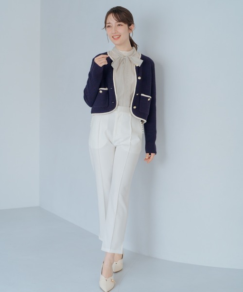 MISCH MASCH（ミッシュマッシュ）の「2025春夏新作 金釦ブレードニットジャケット（ノーカラージャケット・レディース・ホワイト/ネイビー・ﾌﾘ-）」の6枚目の写真