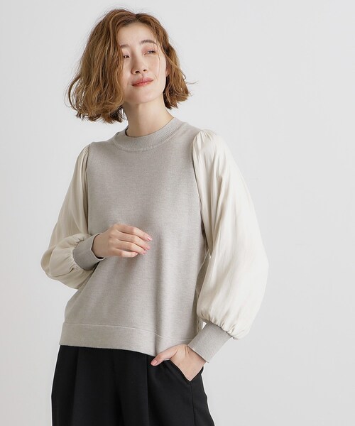 新品 OMMO テントラインボリュームスリーブニット ボリュームスリーブ シアーメッシュオーバーニット（ニット