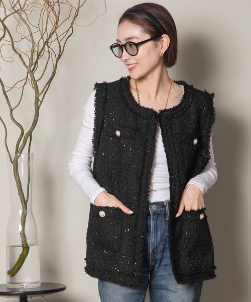 ファンシージャガード 金Bノーカラーベスト（ベスト）｜lodie（ロディ）