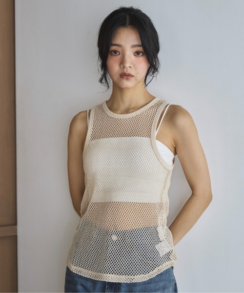 CHANEL ベージュ メッシュ タンクトップ CHANEL シャネル スポーツライン メッシュタンクトップ ファッション