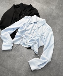 jiasecond.（ジアセカンド）の「【jiasecond.】シャーリングシャツ(オリジナル) / トップス シャツ シャーリング コード クロップド ショート 羽織り ブラック ブルー ZOZOTOWN限定（シャツ/ブラウス）」