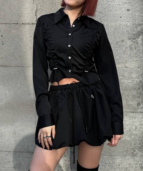 jiasecond.(ジアセカンド)の「【jiasecond.】シャーリングシャツ/ トップス シャツ シャーリング コード クロップド ショート 羽織り ブラック ブルー ZOZOTOWN限定(シャツ/ブラウス・レディース・ブラック/ブルー・FREE)」の11枚目の写真