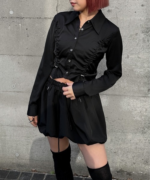 jiasecond.(ジアセカンド)の「【jiasecond.】シャーリングシャツ/ トップス シャツ シャーリング コード クロップド ショート 羽織り ブラック ブルー ZOZOTOWN限定(シャツ/ブラウス・レディース・ブラック/ブルー・FREE)」の8枚目の写真