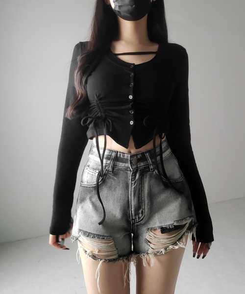 2color ／ 裏起毛 】ナナメストラップダブルシャーリングリボン