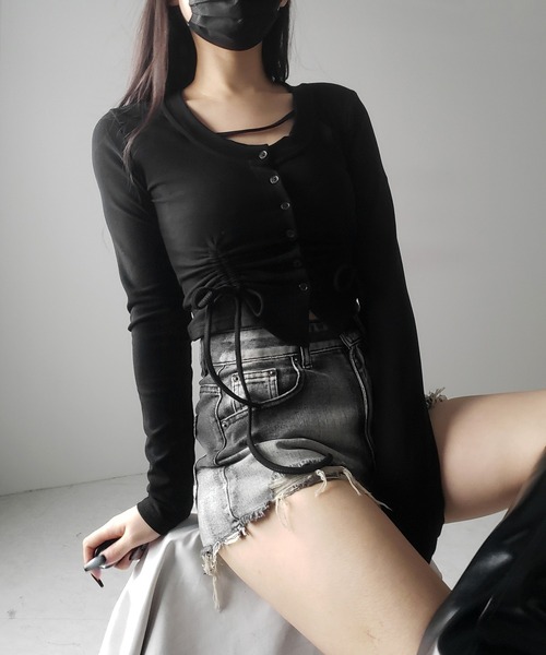 2color ／ 裏起毛 】ナナメストラップダブルシャーリングリボン