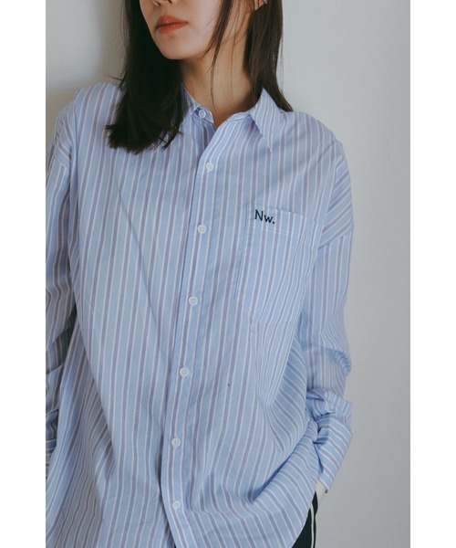 N WITH.(エヌウィズ)の「ストライプオーバーシャツ(シャツ/ブラウス・レディース・ライトブルー・FREE)」の6枚目の写真