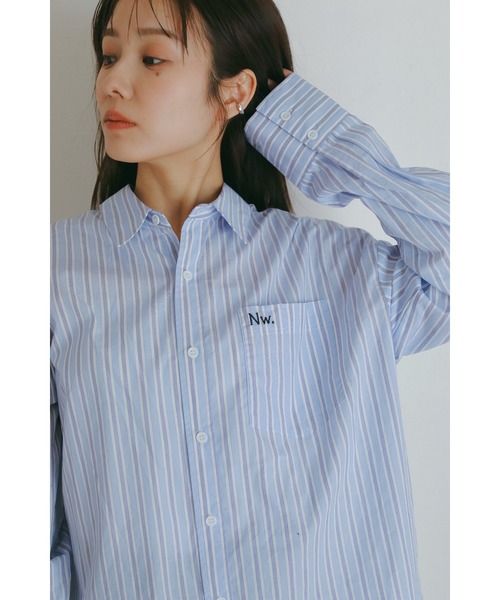 N WITH.(エヌウィズ)の「ストライプオーバーシャツ(シャツ/ブラウス・レディース・ライトブルー・FREE)」の8枚目の写真