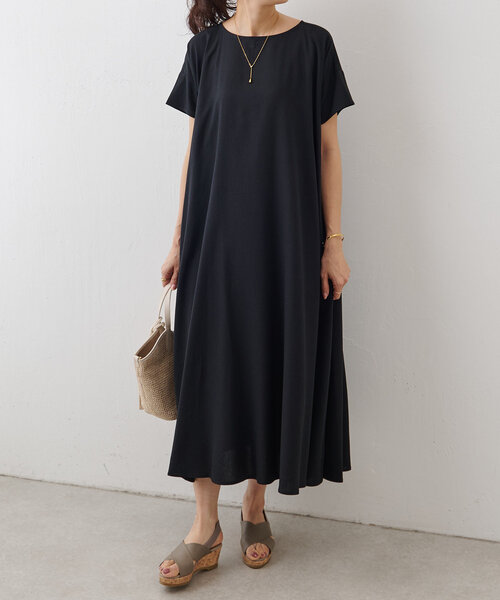 BEARDSLEY（ビアズリー）の「リネンレーヨンテントワンピ（ワンピース・レディース・ブラック/グレイッシュベージュ・0/1）」の4枚目の写真