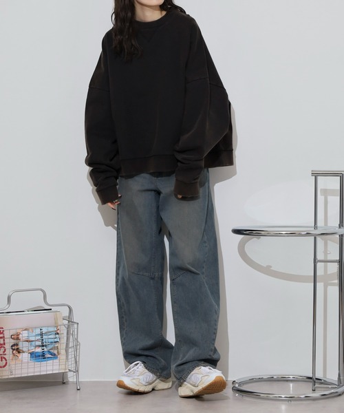 many men many mind(メニーメンメニーマインド)の「MANYMENMANYMINDS ヘビーコットンヴィンテージスウェット/ショート丈/ワイドシルエット/グランジ(スウェット・メンズ・ブラック/ブラウン・L/M)」の6枚目の写真
