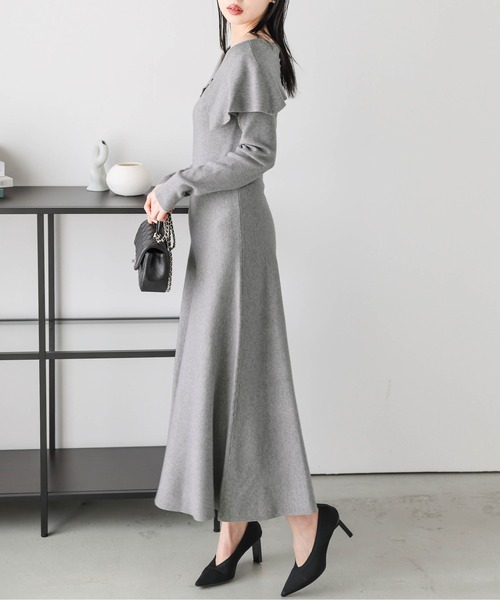 AMELY(エミリー)の「オフショルダーニットフレアワンピース(ワンピース・レディース・グレー/ネイビー/ベージュ/ブラック・フリー)」の12枚目の写真