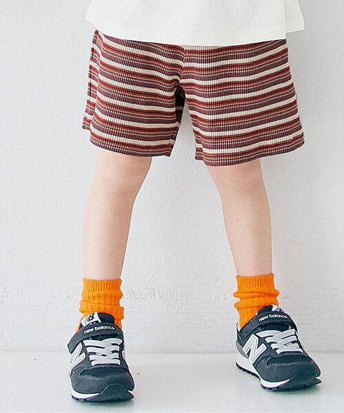p.premier(ピードットプルミエ)の「【ジュニア対応】マルチボーダーワッフルハーフパンツ(その他パンツ・キッズ・パープル/ブラウン/ブルー・140/130/120/110/100/90/80)」の2枚目の写真