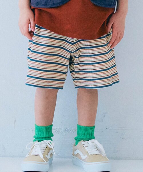 p.premier(ピードットプルミエ)の「【ジュニア対応】マルチボーダーワッフルハーフパンツ(その他パンツ・キッズ・パープル/ブラウン/ブルー・140/130/120/110/100/90/80)」の1枚目の写真