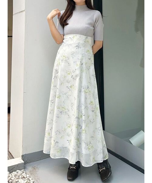 レイヤード花柄ニットドッキングワンピース