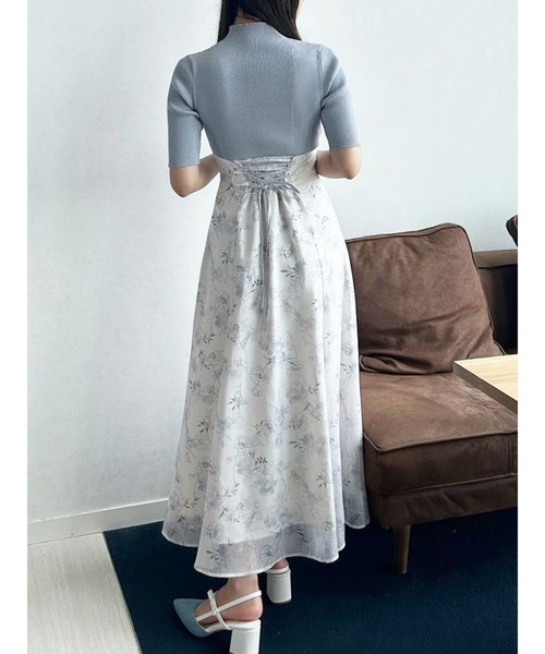 【美品♡希少40】エムズグレイシー　モヘヤ混マフラー付きドッキングワンピース エムズグレイシー濃紺水玉ドッキングワンピース40