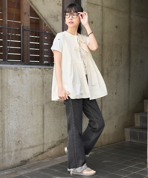 FREAK'S STORE（フリークスストア）の「ピンタックベスト/リボンベスト（ベスト・レディース・ブラック/オフホワイト/ブルー・ﾌﾘ-）」の19枚目の写真