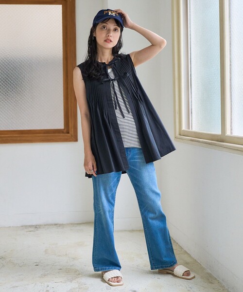 FREAK'S STORE（フリークスストア）の「ピンタックベスト/リボンベスト（ベスト・レディース・ブラック/オフホワイト/ブルー・ﾌﾘ-）」の8枚目の写真