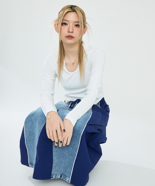 Clum（クルム）の「デニムドッキングナイロンスカート（スカート・レディース・カーキ/ブルー・FREE）」の14枚目の写真