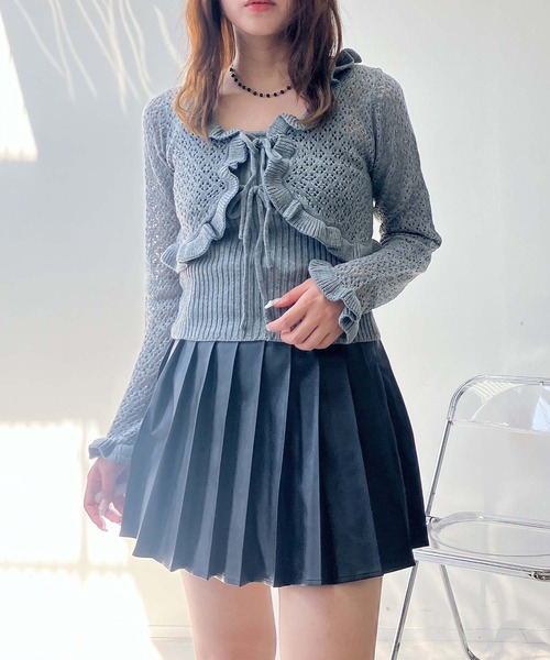 AS KNOW AS plus（アズノゥアズプラス）の「●2点セット リボンボレロとキャミソールセット（カーディガン/ボレロ・レディース・レッド/ミント/アイボリー/杢グレー・FREE）」の2枚目の写真