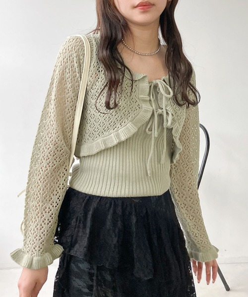 AS KNOW AS plus（アズノゥアズプラス）の「●2点セット リボンボレロとキャミソールセット（カーディガン/ボレロ・レディース・レッド/ミント/アイボリー/杢グレー・FREE）」の3枚目の写真