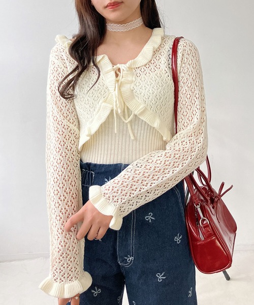 AS KNOW AS plus（アズノゥアズプラス）の「●2点セット リボンボレロとキャミソールセット（カーディガン/ボレロ・レディース・レッド/ミント/アイボリー/杢グレー・FREE）」の5枚目の写真