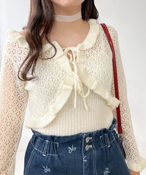 AS KNOW AS plus（アズノゥアズプラス）の「●2点セット リボンボレロとキャミソールセット（カーディガン/ボレロ・レディース・レッド/ミント/アイボリー/杢グレー・FREE）」の8枚目の写真