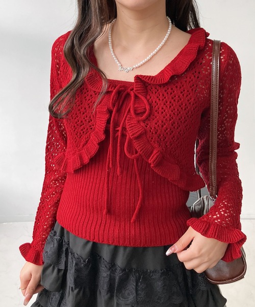 AS KNOW AS plus（アズノゥアズプラス）の「●2点セット リボンボレロとキャミソールセット（カーディガン/ボレロ・レディース・レッド/ミント/アイボリー/杢グレー・FREE）」の13枚目の写真