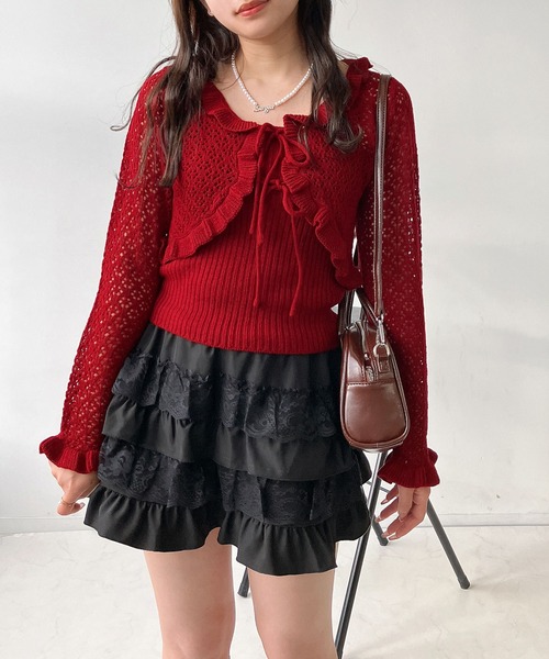 AS KNOW AS plus（アズノゥアズプラス）の「●2点セット リボンボレロとキャミソールセット（カーディガン/ボレロ・レディース・レッド/ミント/アイボリー/杢グレー・FREE）」の12枚目の写真