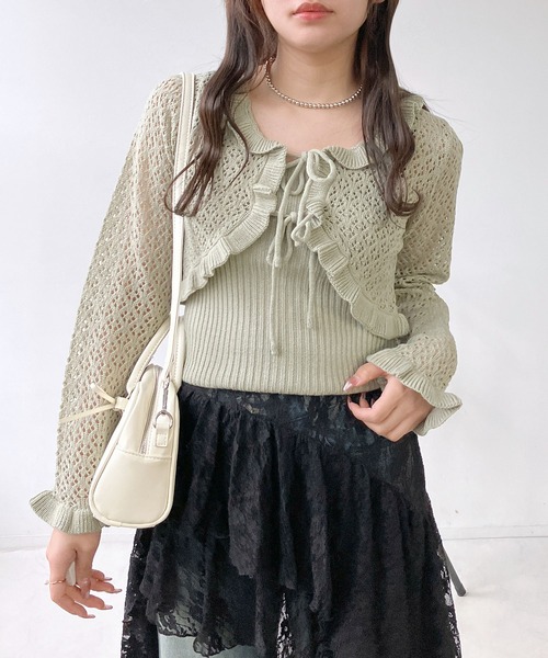 AS KNOW AS plus（アズノゥアズプラス）の「●2点セット リボンボレロとキャミソールセット（カーディガン/ボレロ・レディース・レッド/ミント/アイボリー/杢グレー・FREE）」の19枚目の写真