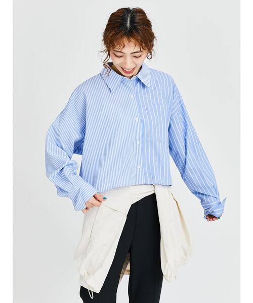 Lugnoncure(ルノンキュール)の「MIXストライプクロップドシャツ《2025spring catalog item》(シャツ/ブラウス・レディース・ブルー/ピンク・F)」の2枚目の写真