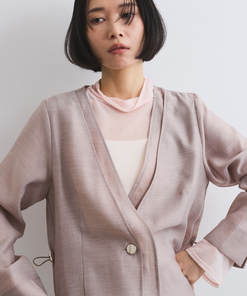 ketty(ケティ)の「シアーツイルレイヤードジャケット≪洗濯機で洗える≫(ノーカラージャケット・レディース・ベージュ/ブラック/オフホワイト・M)」の8枚目の写真