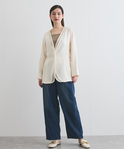 ketty(ケティ)の「シアーツイルレイヤードジャケット≪洗濯機で洗える≫(ノーカラージャケット・レディース・ベージュ/ブラック/オフホワイト・M)」の14枚目の写真