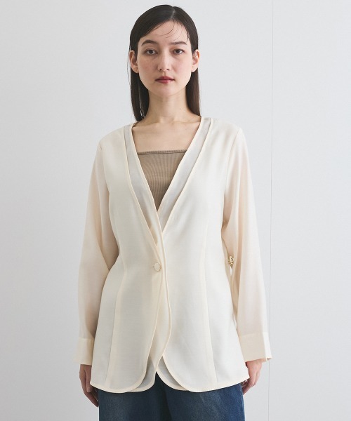 ketty(ケティ)の「シアーツイルレイヤードジャケット≪洗濯機で洗える≫(ノーカラージャケット・レディース・ベージュ/ブラック/オフホワイト・M)」の12枚目の写真