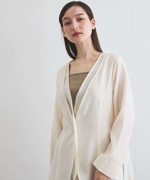 ketty(ケティ)の「シアーツイルレイヤードジャケット≪洗濯機で洗える≫(ノーカラージャケット・レディース・ベージュ/ブラック/オフホワイト・M)」の13枚目の写真