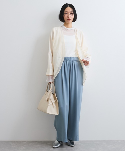 ketty(ケティ)の「シアーツイルレイヤードジャケット≪洗濯機で洗える≫(ノーカラージャケット・レディース・ベージュ/ブラック/オフホワイト・M)」の15枚目の写真