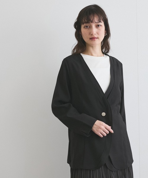 ketty(ケティ)の「シアーツイルレイヤードジャケット≪洗濯機で洗える≫(ノーカラージャケット・レディース・ベージュ/ブラック/オフホワイト・M)」の17枚目の写真