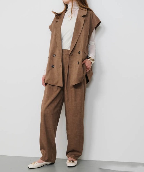 aquagarage（アクアガレージ）の「リネンライクタックカーブパンツ（その他パンツ・レディース・ネイビー/ベージュ/ブラウン/グレー・L/M）」の14枚目の写真