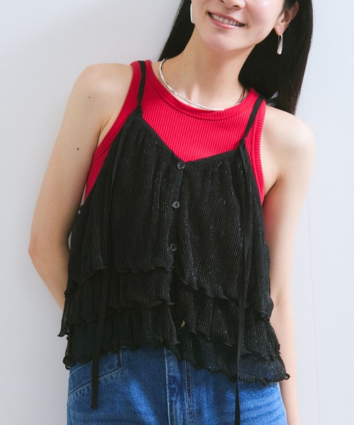 VIS（ビス）の「【WEB限定】【前後2WAY】グリッターフレアビスチェ（キャミソール・レディース・シルバー系その他/ピンク/ブラック・FREE）」の2枚目の写真