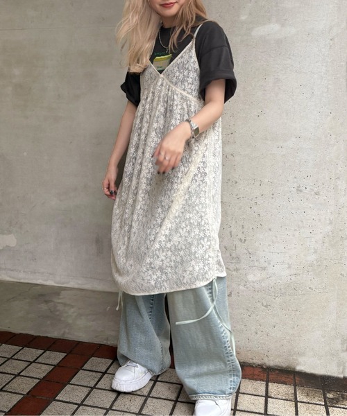 セール】ドロストフラワーレースキャミワンピース（ワンピース
