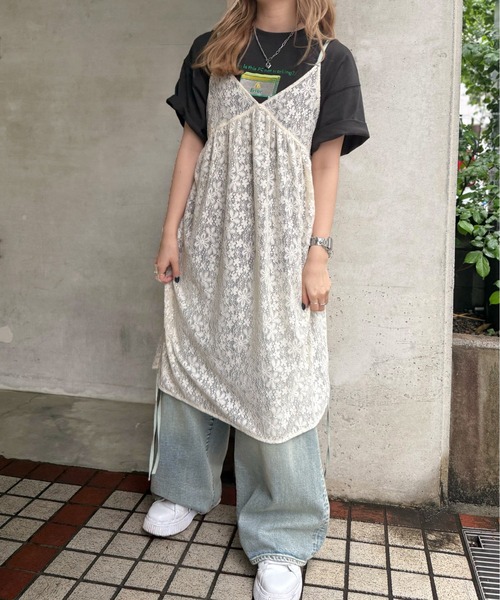 DOUBLE NAME（ダブルネーム）の「ドロストフラワーレースキャミワンピース（ワンピース・レディース・オフホワイト/パープル系その他・FREE）」の9枚目の写真