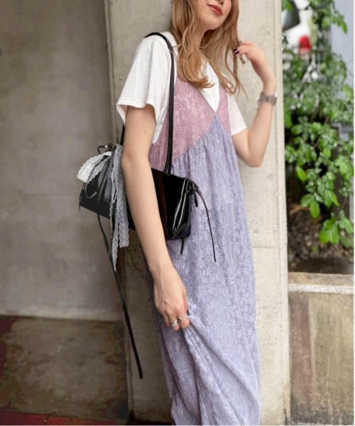 DOUBLE NAME（ダブルネーム）の「ドロストフラワーレースキャミワンピース（ワンピース・レディース・オフホワイト/パープル系その他・FREE）」の18枚目の写真