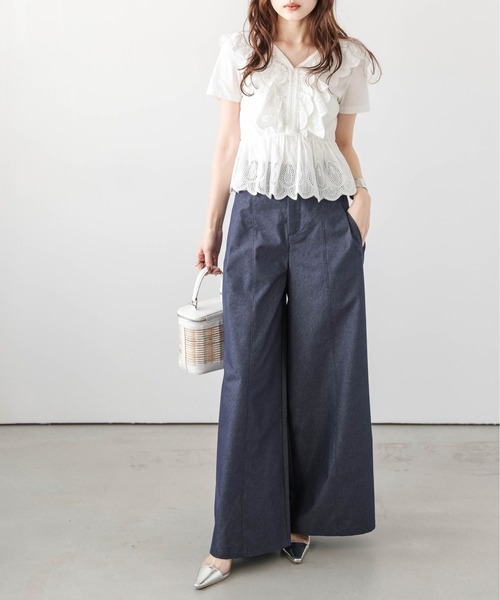 Lajour(ラジュール)の「日本製 ワイドツイルパンツ(その他パンツ・レディース・ベージュ/ホワイト/チャコールグレー/インディゴブルー・M/L)」の4枚目の写真