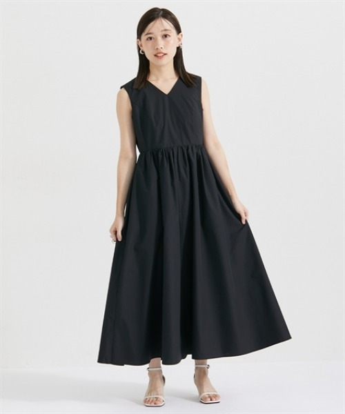 Petitjo（プッチージョ）の「小さいサイズ　Vネックギャザーワンピース　低身長さん・小柄女性（ワンピース・レディース・アイボリー/ブラック・PSS/PS/PM/PL）」の22枚目の写真