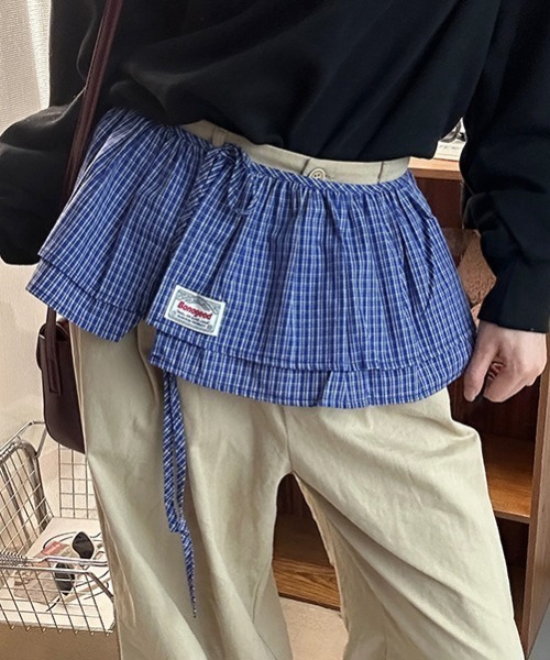 Vipoa（ヴィポア）の「チェックカーテンレイヤードスカート（スカート・レディース・ブラック/カーキ/ライトブルー/ブルー/レッド・FREE）」の4枚目の写真