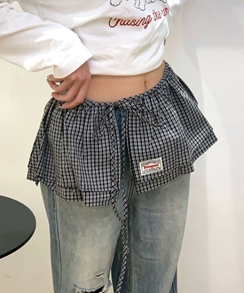 Vipoa（ヴィポア）の「チェックカーテンレイヤードスカート（スカート・レディース・ブラック/カーキ/ライトブルー/ブルー/レッド・FREE）」の3枚目の写真