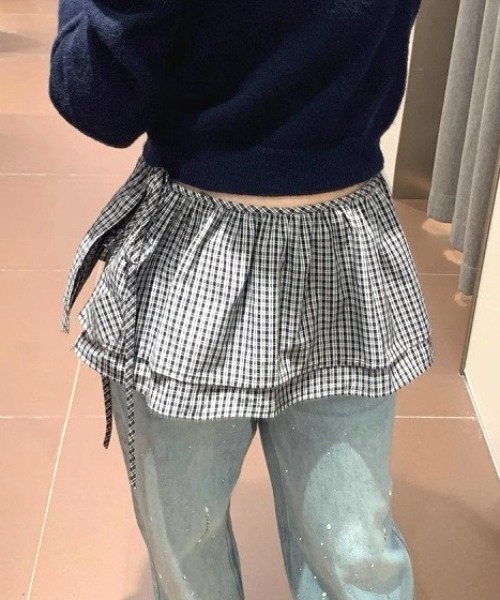 Vipoa（ヴィポア）の「チェックカーテンレイヤードスカート（スカート・レディース・ブラック/カーキ/ライトブルー/ブルー/レッド・FREE）」の20枚目の写真