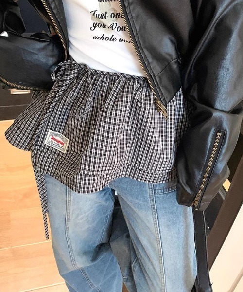 Vipoa（ヴィポア）の「チェックカーテンレイヤードスカート（スカート・レディース・ブラック/カーキ/ライトブルー/ブルー/レッド・FREE）」の13枚目の写真