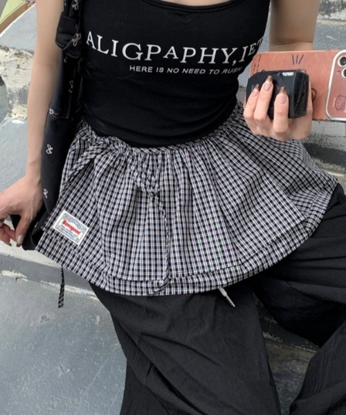 Vipoa（ヴィポア）の「チェックカーテンレイヤードスカート（スカート・レディース・ブラック/カーキ/ライトブルー/ブルー/レッド・FREE）」の7枚目の写真