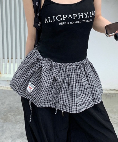 Vipoa（ヴィポア）の「チェックカーテンレイヤードスカート（スカート・レディース・ブラック/カーキ/ライトブルー/ブルー/レッド・FREE）」の10枚目の写真