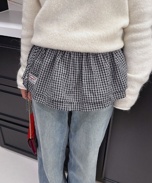 Vipoa（ヴィポア）の「チェックカーテンレイヤードスカート（スカート・レディース・ブラック/カーキ/ライトブルー/ブルー/レッド・FREE）」の11枚目の写真
